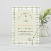 Green Gingham Hole in One Golf Birthday Invitation 招待状 (スタンド正面)
