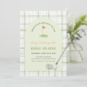 Green Gingham Hole in One Golf Birthday Invitation 招待状 (スタンド正面)
