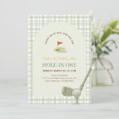 Green Gingham Hole in One Golf First Birthday 招待状 (スタンド正面)
