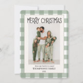 Green Gingham Holiday Family Photo Card シーズンカード (正面)