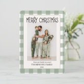 Green Gingham Holiday Family Photo Card シーズンカード (スタンド正面)