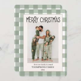 Green Gingham Holiday Family Photo Card シーズンカード