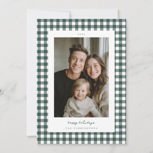 Green Gingham Holiday Photo Card シーズンカード (正面)