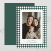Green Gingham Holiday Photo Card シーズンカード (正面/裏面)