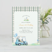 Green Gingham Kids Golf First Birthday 招待状 (スタンド正面)