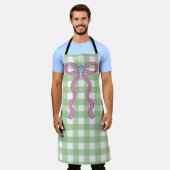 Green Gingham Kitchen Apron Design エプロン (着用した状態)