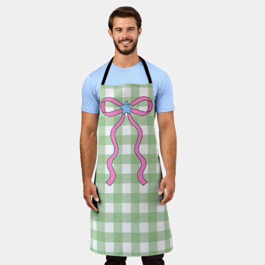 Green Gingham Kitchen Apron Design エプロン (着用した状態)
