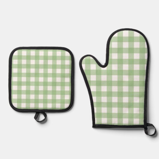 Green Gingham Kitchen Gloves 鍋つかみ&鍋敷きセット (正面)