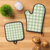 Green Gingham Kitchen Gloves 鍋つかみ&鍋敷きセット (トップダウン)