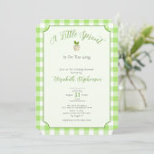Green Gingham Little Sprout Baby Shower 招待状 (スタンド正面)