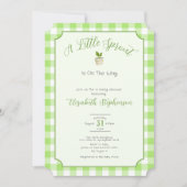 Green Gingham Little Sprout Baby Shower 招待状 (正面)