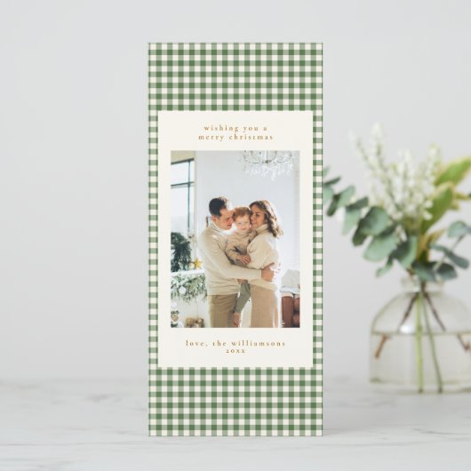 Green Gingham Modern Merry Christmas Tall Card (スタンド正面)