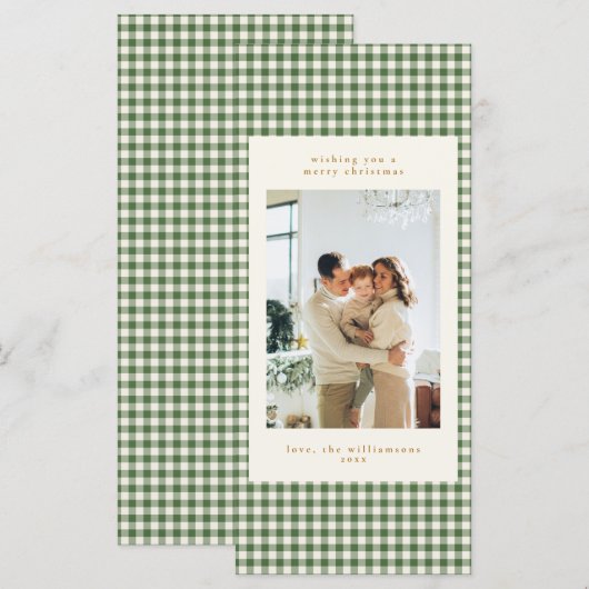 Green Gingham Modern Merry Christmas Tall Card (正面/裏面)