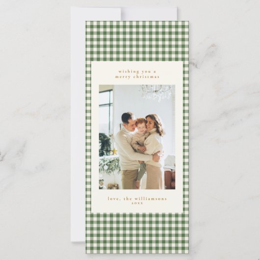 Green Gingham Modern Merry Christmas Tall Card (正面)