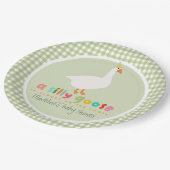 Green Gingham Neutral Silly Goose Baby Shower ペーパープレート (アングル)