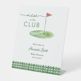Green Gingham New to Club Golf Baby Shower Welcome 台座サイン
