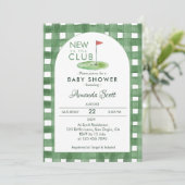 Green Gingham New To The Club Golf  Baby Shower   招待状 (スタンド正面)