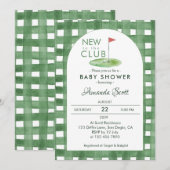 Green Gingham New To The Club Golf  Baby Shower   招待状 (正面/裏面)