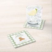 Green Gingham One Golden Year First Birthday スクエアペーパーコースター (インサイチュ)