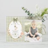Green Gingham One Silly Goose 1st Birthday Photo 招待状 (スタンド正面)