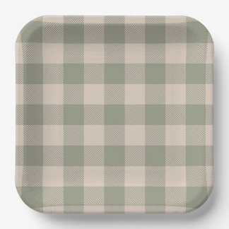 Green Gingham Paper Plates - 9in | Salty Bark Club ペーパープレート