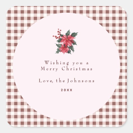 Green Gingham Plaid Custom Christmas スクエアシール (正面)