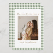 Green Gingham Plaid Custom Photo Christmas シーズンカード (正面/裏面)
