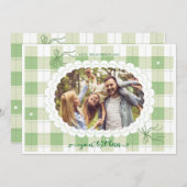 Green Gingham Plaid Custom Photo Holiday Card シーズンカード (正面/裏面)