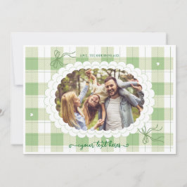 Green Gingham Plaid Custom Photo Holiday Card シーズンカード