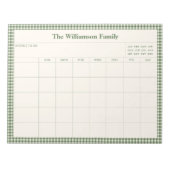 Green Gingham Plaid Month Family Planner Calendar  ノートパッド (正面)