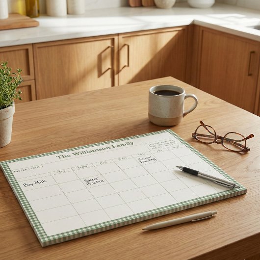 Green Gingham Plaid Month Family Planner Calendar  ノートパッド