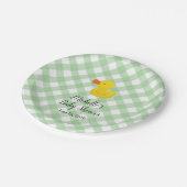 Green Gingham Rubber Duckie Baby Shower ペーパープレート (アングル)