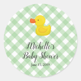 Green Gingham Rubber Duckie Baby Shower  ラウンドシール