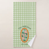 Green Gingham Sardines Custom Family Name バスタオル (バスタオル)