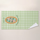 Green Gingham Sardines Custom Family Name バスタオル (バスタオル)