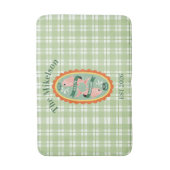 Green Gingham Sardines Custom Family Name バスマット (正面縦)