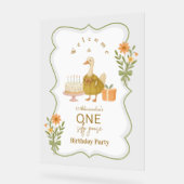  Green Gingham Silly Goose 1st Birthday アクリルサイン (傾斜)