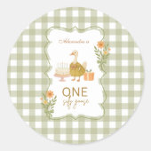  Green Gingham Silly Goose 1st Birthday ラウンドシール (正面)