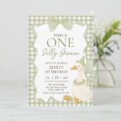 Green Gingham Silly Goose 1st Birthday Invitation 招待状 (スタンド正面)