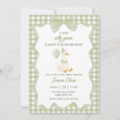 Green Gingham Silly Goose Baby Shower Invitation 招待状 (正面)