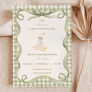 Green Gingham Silly Goose Baby Shower Invitation  招待状