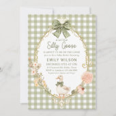 Green Gingham Silly Goose Baby Shower Invitation 招待状 (正面)