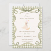 Green Gingham Silly Goose Baby Shower Invitation  招待状 (正面)