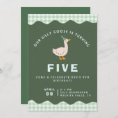 Green Gingham Silly Goose Birthday 招待状 (正面/裏面)