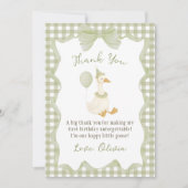 Green Gingham Silly Goose Birthday Thank You Card サンキューカード (正面)