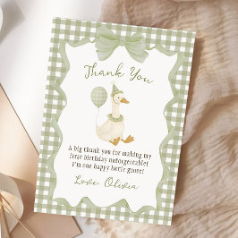 Green Gingham Silly Goose Birthday Thank You Card サンキューカード