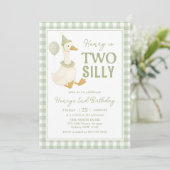 Green Gingham Two Silly Goose Birthday Invitation 招待状 (スタンド正面)
