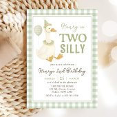 Green Gingham Two Silly Goose Birthday Invitation 招待状