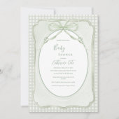 Green Gingham Vintage Baby Shower 招待状 (正面)