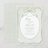 Green Gingham Vintage Baby Shower 招待状 (正面/裏面)